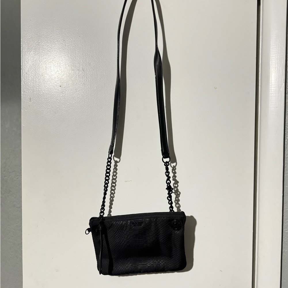 Victoria's Secret Black Textured Crossbody Bag with Chain Strap